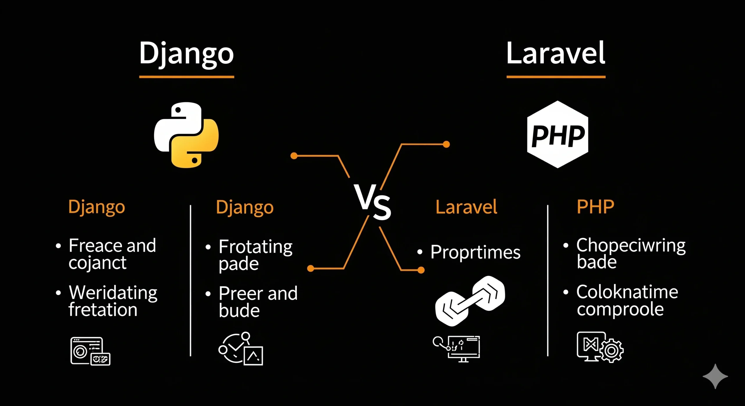 Quick overview infographic comparing Django and Laravel features