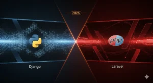 Django vs Laravel comparison in 2025 with Python and PHP logos