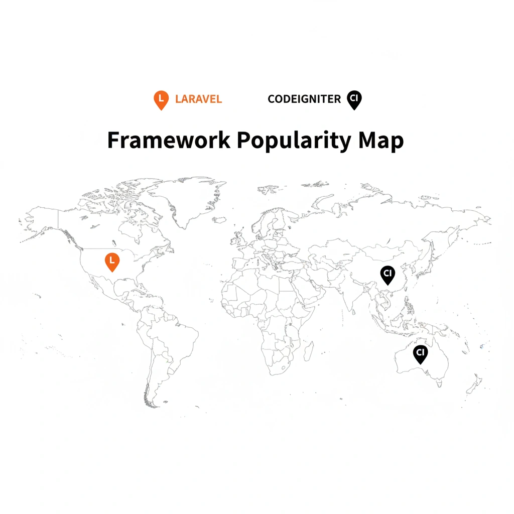 Laravel and CodeIgniter global usage map