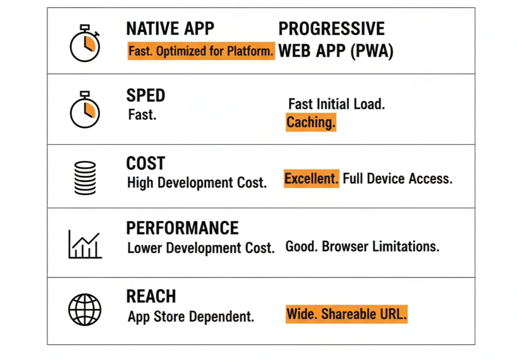 Comparison between native and progressive web apps on mobile screens