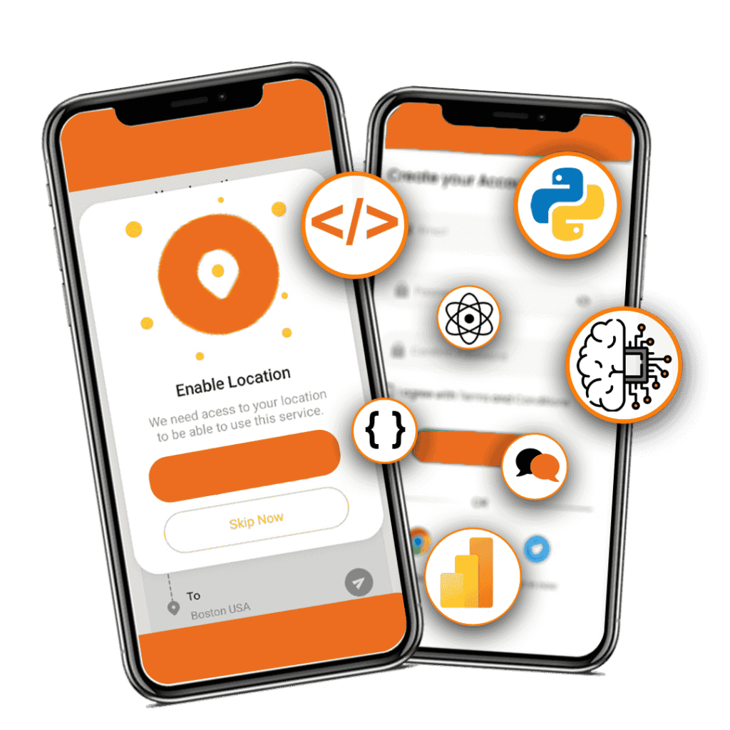 Two mobile screens showing our app development services for Denmark clients