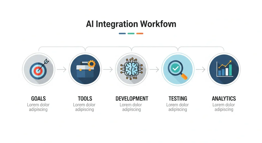 Step-by-step infographic showing AI website integration process.