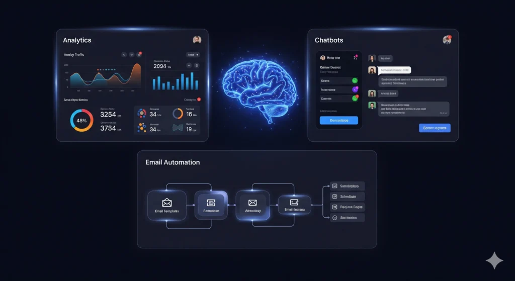 Website automation dashboard with AI-driven tools for optimization.