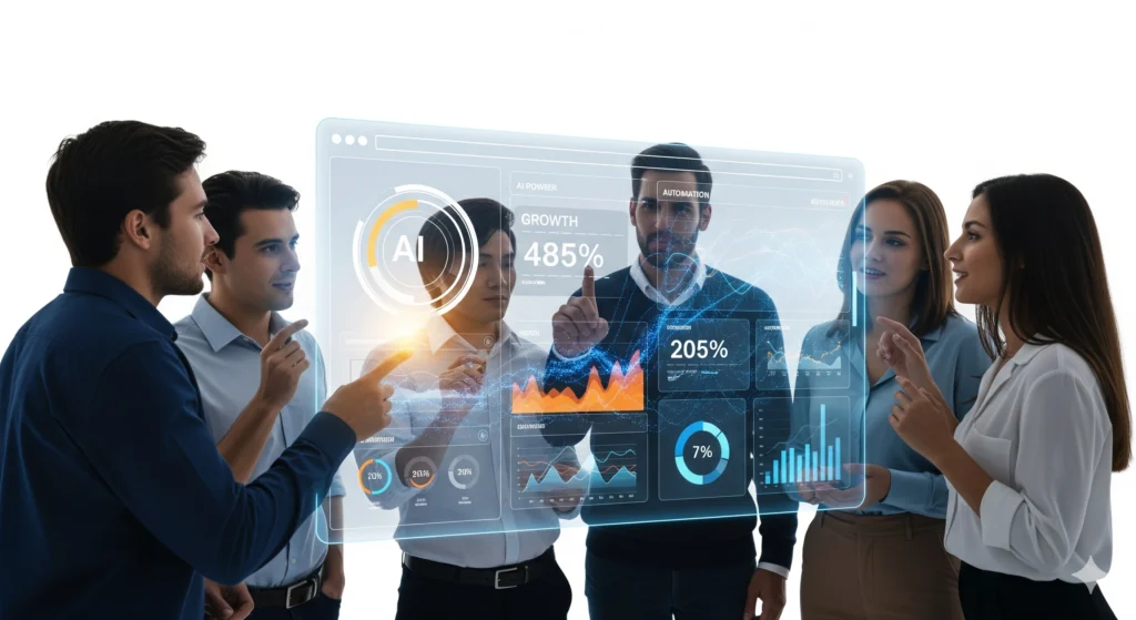 Team using AI-powered website features for business growth.