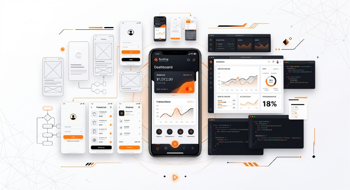 Mobile app development cost in Texas showing app screens UI design and pricing concept