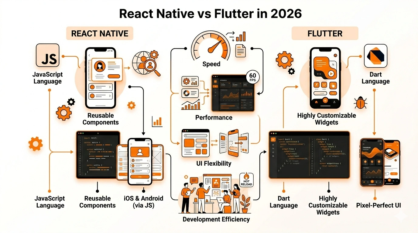 React Native vs Flutter comparison for mobile app development in 2026