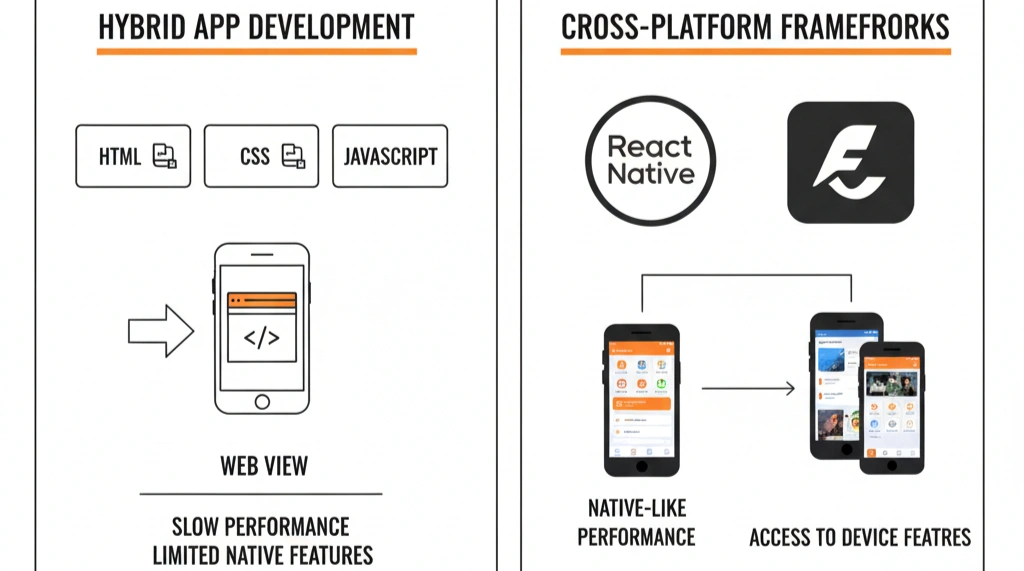Hybrid vs Cross-Platform mobile app development comparison 