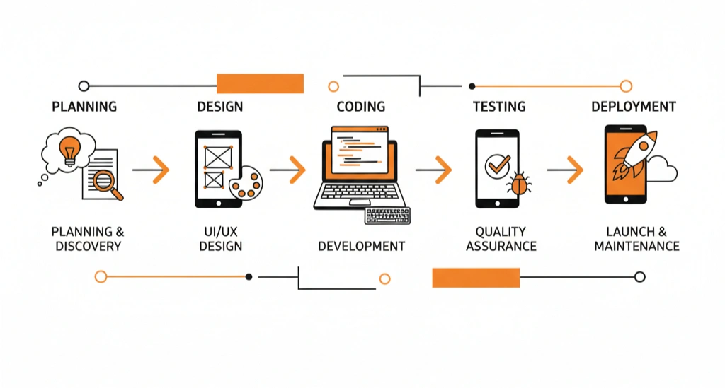 Mobile app development lifecycle stages diagram 