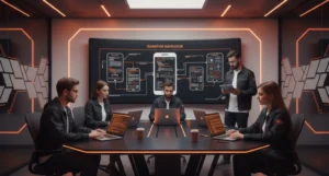 Developers collaborating on mobile app design in 2025