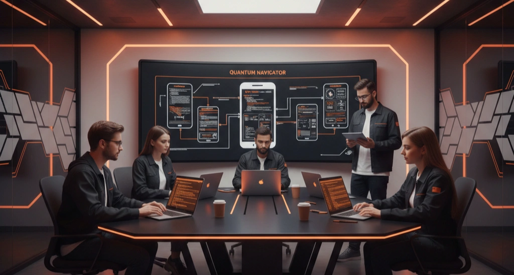 Developers collaborating on mobile app design in 2025