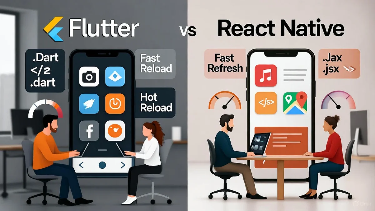 Flutter and React Native frameworks for hybrid app development 