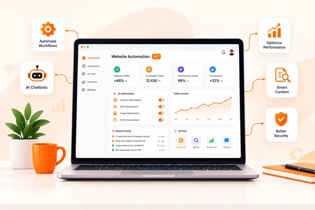 Dashboard setup preparing system workflows and analytics to integrate AI into website efficiently.