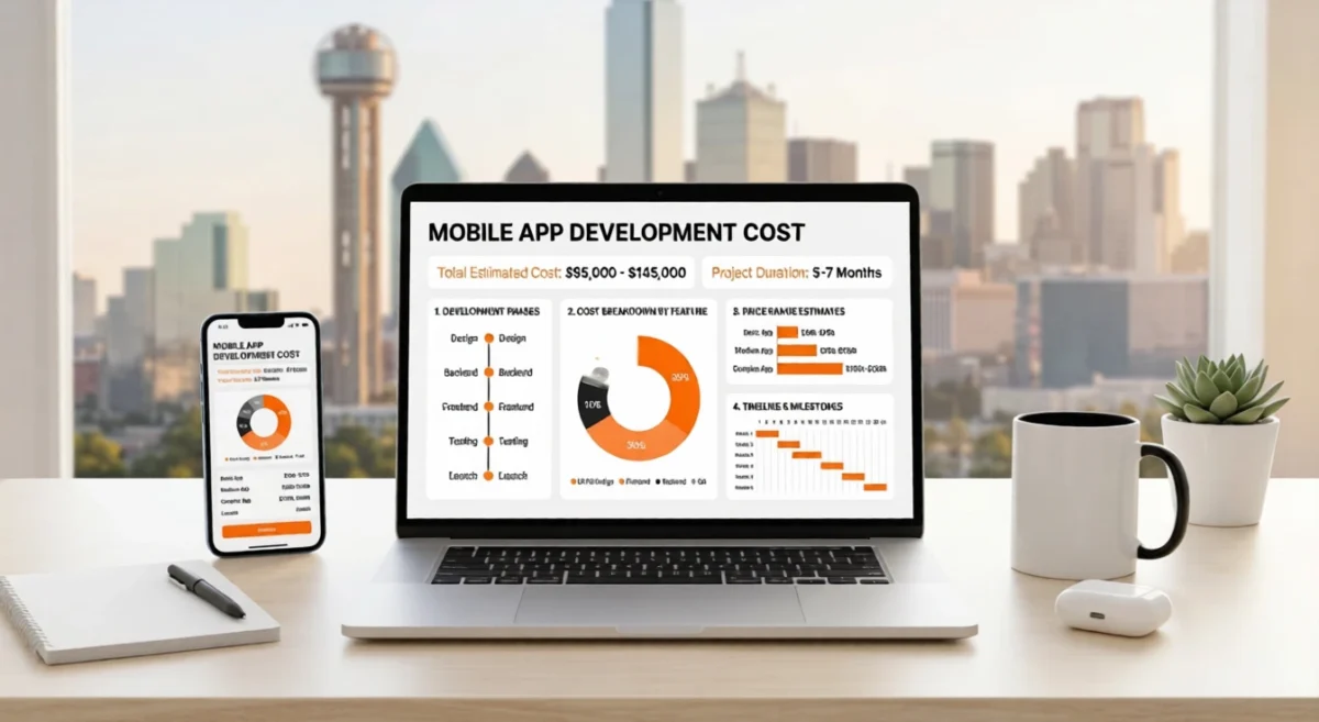 Mobile app developers and designers collaborating on UI UX and code in a modern workspace