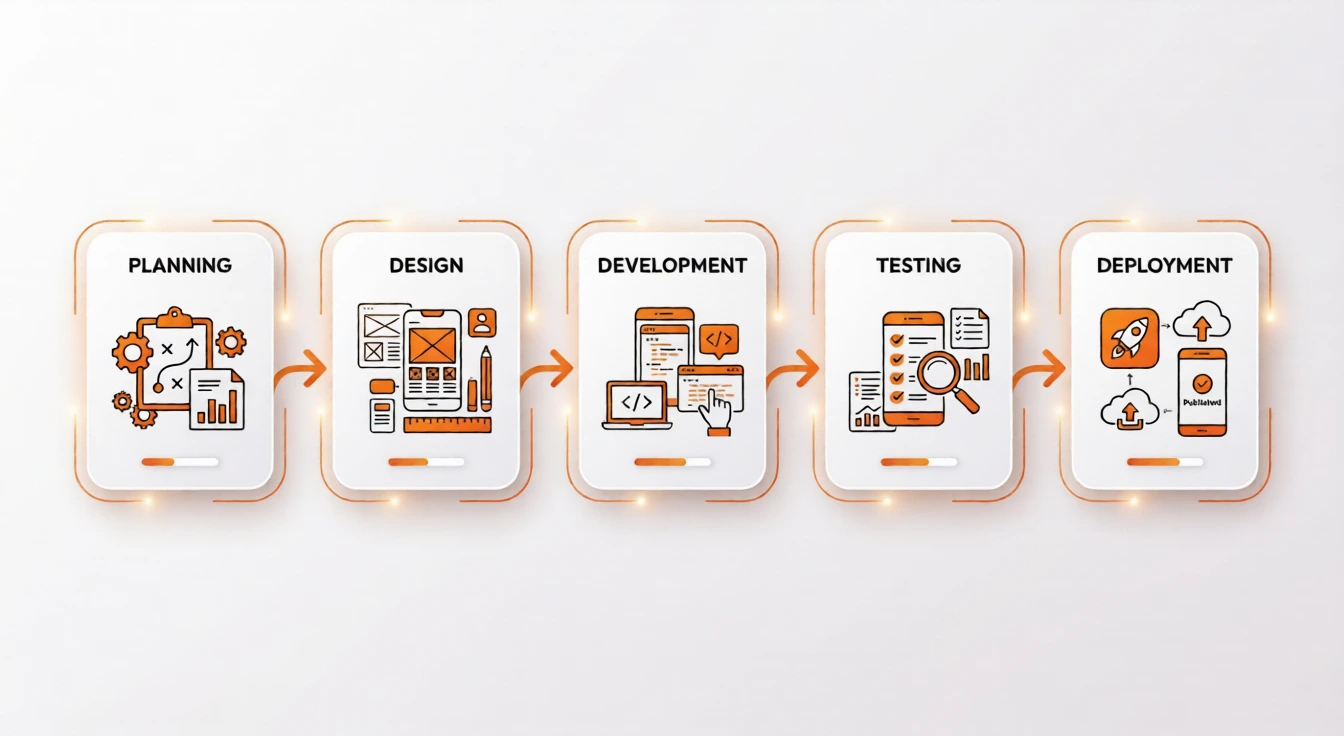 mobile app development process workflow including planning design development testing and deployment
